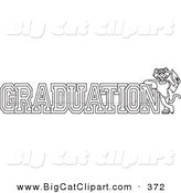 Big Cat Cartoon Vector Clipart of a Coloring Page Outline Design of a Panther Character Mascot with Graduation Text by Toons4Biz