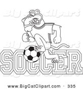 Big Cat Cartoon Vector Clipart of a Coloring Page Outline Design of a Panther Character Mascot with Soccer Text by Toons4Biz