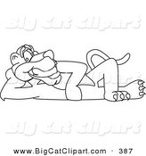 Big Cat Cartoon Vector Clipart of a Coloring Page Outline of a Panther Character Mascot Reclined by Mascot Junction