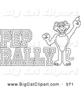 Big Cat Cartoon Vector Clipart of a Coloring Page Outline of a Panther Character Mascot with Pep Rally Text by Mascot Junction