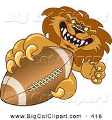 Big Cat Cartoon Vector Clipart of a Competitive Lion Character Mascot Grabbing a Football by Mascot Junction