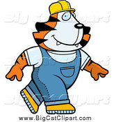 Big Cat Cartoon Vector Clipart of a Contractor Tiger Walking by Cory Thoman