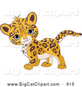 Big Cat Cartoon Vector Clipart of a Cute Baby Jaguar Walking by Pushkin