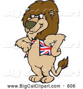 Big Cat Cartoon Vector Clipart of a Cute British Lion Wearing a Vest by Dennis Holmes Designs