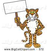 Big Cat Cartoon Vector Clipart of a Cute Cheetah, Jaguar or Leopard Character School Mascot Holding a Blank Sign by Toons4Biz
