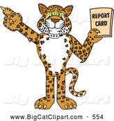 Big Cat Cartoon Vector Clipart of a Cute Cheetah, Jaguar or Leopard Character School Mascot Holding a Report Card by Mascot Junction