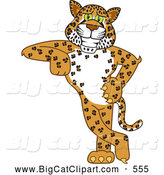 Big Cat Cartoon Vector Clipart of a Cute Cheetah, Jaguar or Leopard Character School Mascot Leaning by Toons4Biz