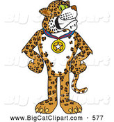 Big Cat Cartoon Vector Clipart of a Cute Cheetah, Jaguar or Leopard Character School Mascot Wearing a Medal by Toons4Biz