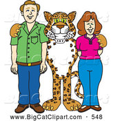 Big Cat Cartoon Vector Clipart of a Cute Cheetah, Jaguar or Leopard Character School Mascot with Teachers or Parents by Mascot Junction