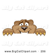Big Cat Cartoon Vector Clipart of a Cute Cougar Mascot Character Peeking over a Surface by Mascot Junction