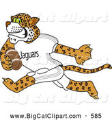 Big Cat Cartoon Vector Clipart of a Cute Jaguar Character School Mascot Playing Football by Mascot Junction