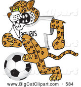 Big Cat Cartoon Vector Clipart of a Cute Jaguar Character School Mascot Playing Soccer by Mascot Junction