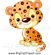 Big Cat Cartoon Vector Clipart of a Cute Jaguar Cub Sitting by Pushkin