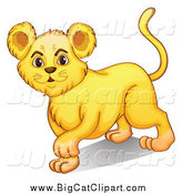 Big Cat Cartoon Vector Clipart of a Cute Lion Cub Walking and Smiling by