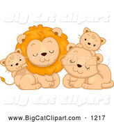 Big Cat Cartoon Vector Clipart of a Cute Lion Family Cuddling by BNP Design Studio