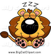 Big Cat Cartoon Vector Clipart of a Cute Lion Sitting and Dozing by Cory Thoman