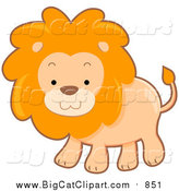 Big Cat Cartoon Vector Clipart of a Cute Male Lion with a Fluffy Mane by BNP Design Studio