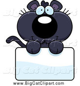 Big Cat Cartoon Vector Clipart of a Cute Panther over a Sign by Cory Thoman