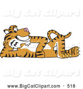 Big Cat Cartoon Vector Clipart of a Cute Tiger Character School Mascot Reclined by Mascot Junction