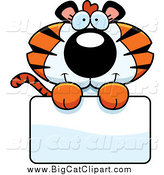 Big Cat Cartoon Vector Clipart of a Cute Tiger Cub over a Sign by Cory Thoman
