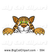 Big Cat Cartoon Vector Clipart of a Friendly Cheetah, Jaguar or Leopard Character School Mascot Looking over a Surface by Mascot Junction