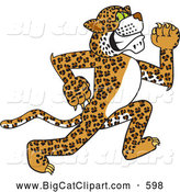 Big Cat Cartoon Vector Clipart of a Friendly Cheetah, Jaguar or Leopard Character School Mascot Running by Toons4Biz