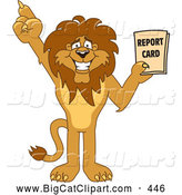 Big Cat Cartoon Vector Clipart of a Friendly Lion Character Mascot Holding a Good Report Card by Toons4Biz