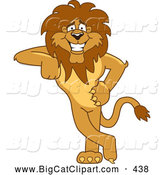 Big Cat Cartoon Vector Clipart of a Friendly Lion Character Mascot Leaning by Mascot Junction