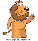 Big Cat Cartoon Vector Clipart of a Friendly Male Lion Standing and Waving by Cory Thoman