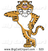 Big Cat Cartoon Vector Clipart of a Friendly Tiger Character School Mascot Leaning by Toons4Biz