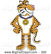 Big Cat Cartoon Vector Clipart of a Friendly Tiger Character School Mascot Wearing a Medal by Toons4Biz