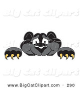 Big Cat Cartoon Vector Clipart of a Grinning Black Jaguar Mascot Character Looking over a Surface by Mascot Junction