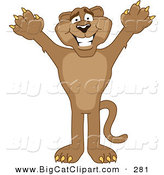 Big Cat Cartoon Vector Clipart of a Grinning Cougar Mascot Character Holding His Arms up by Toons4Biz