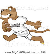 Big Cat Cartoon Vector Clipart of a Grinning Cougar Mascot Character Playing Football by Toons4Biz
