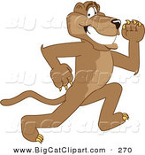 Big Cat Cartoon Vector Clipart of a Grinning Cougar Mascot Character Running by Toons4Biz