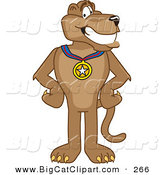 Big Cat Cartoon Vector Clipart of a Grinning Cougar Mascot Character Wearing a Medal by Toons4Biz