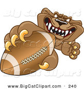 Big Cat Cartoon Vector Clipart of a Growling Cougar Mascot Character Grasping a Football by Mascot Junction