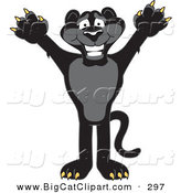 Big Cat Cartoon Vector Clipart of a Happy Black Jaguar Mascot Character Holding His Arms up by Toons4Biz