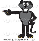 Big Cat Cartoon Vector Clipart of a Happy Black Jaguar Mascot Character Pointing Left by Mascot Junction