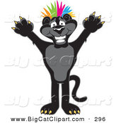 Big Cat Cartoon Vector Clipart of a Happy Black Jaguar Mascot Character Punk with Colorful Hair by Mascot Junction