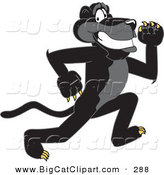 Big Cat Cartoon Vector Clipart of a Happy Black Jaguar Mascot Character Running by Toons4Biz