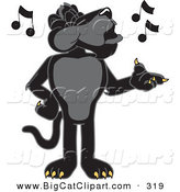 Big Cat Cartoon Vector Clipart of a Happy Black Jaguar Mascot Character Singing by Toons4Biz