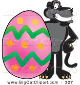 Big Cat Cartoon Vector Clipart of a Happy Black Jaguar Mascot Character with an Easter Egg by Mascot Junction