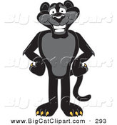 Big Cat Cartoon Vector Clipart of a Happy Black Jaguar Mascot Character with His Paws on His Hips by Toons4Biz