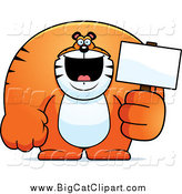 Big Cat Cartoon Vector Clipart of a Happy Buff Tiger Holding a Blank Sign by Cory Thoman