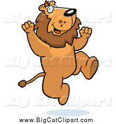 Big Cat Cartoon Vector Clipart of a Happy Cheering Lion Jumping by Cory Thoman