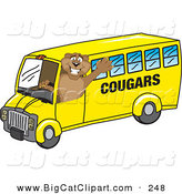 Big Cat Cartoon Vector Clipart of a Happy Cougar Mascot Character School Bus Driver by Toons4Biz