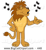 Big Cat Cartoon Vector Clipart of a Happy Lion Character Mascot Singing by Mascot Junction