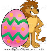 Big Cat Cartoon Vector Clipart of a Happy Lion Character Mascot with an Easter Egg by Mascot Junction