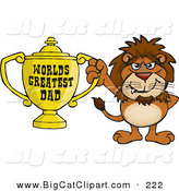 Big Cat Cartoon Vector Clipart of a Happy Lion Wildcat Character Holding a Golden Worlds Greatest Dad Trophy by Dennis Holmes Designs